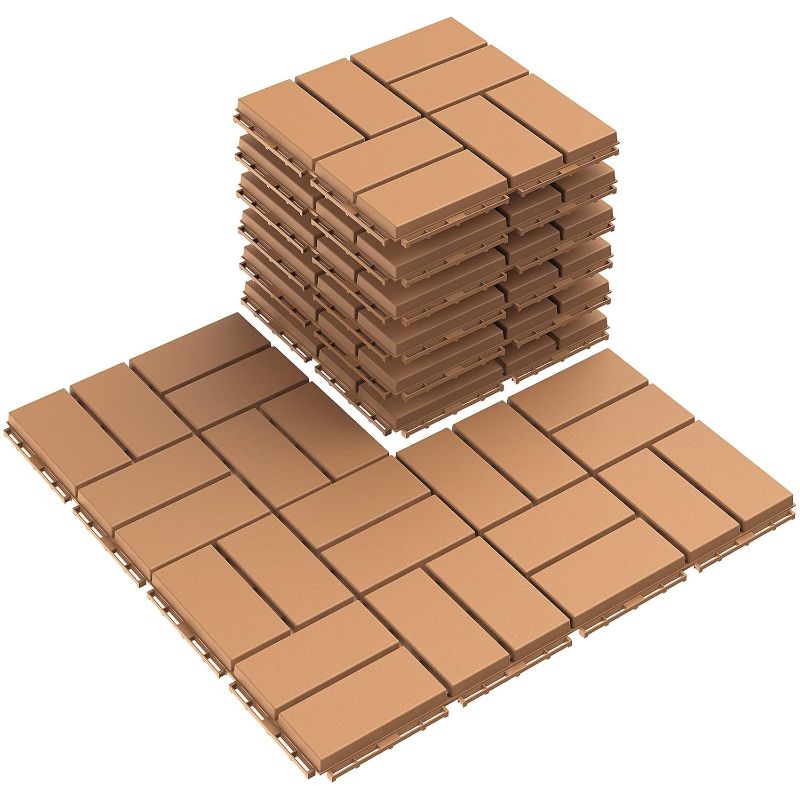 Photo 1 of (READ FULL POST) Goovilla Plastic Interlocking Deck Tiles, 36 Pack Patio Deck Tiles, 12"x12" Waterproof Outdoor Flooring All Weather Use Khaki 9PCS