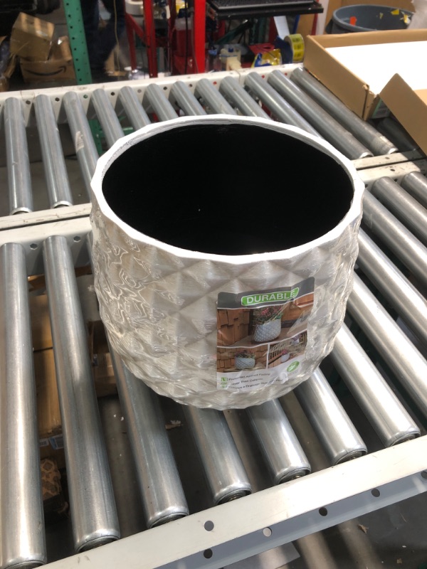 Photo 2 of Pineapple Medium 12 in. x 10.5 in. 14 Qt. Weathered White Resin Composite Indoor/Outdoor Planter