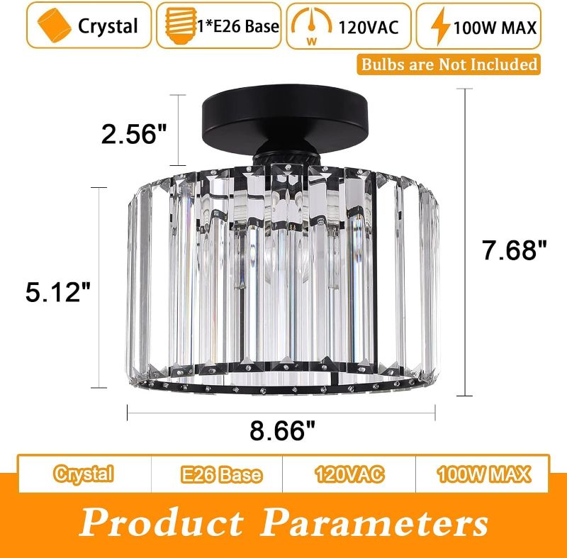 Photo 4 of (READ FULL POST) BUXVRCS Semi Flush Mount Ceiling Light, Modern Chandelier Crystal Ceiling Light Fixture,Small Close to Ceiling Light for Living Room Bedroom Hallway Bathroom Kitchen Entryway with E26 Base (Black)