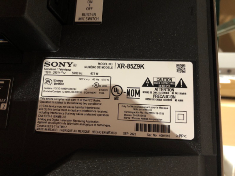 Photo 7 of ***NONREFUNDABLE - NOT FUNCTIONAL - FOR PARTS ONLY - SEE COMMENTS***
Sony 85 Inch 4K Ultra HD TV Z9K Series: BRAVIA XR 8K Mini LED Smart Google TV with Dolby Vision HDR XR85Z9K- 2022 Model