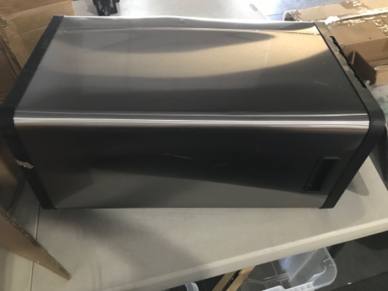 Photo 3 of ***MINOR DAMAGE*DENT ON SIDE*PICTURED***
Simpli-Magic 50 Liter / 13.2 Gallon Soft-Close, Smudge Resistant Trash Can with Foot Pedal and Built in Filter- Stainless Steel, Sleek Finish