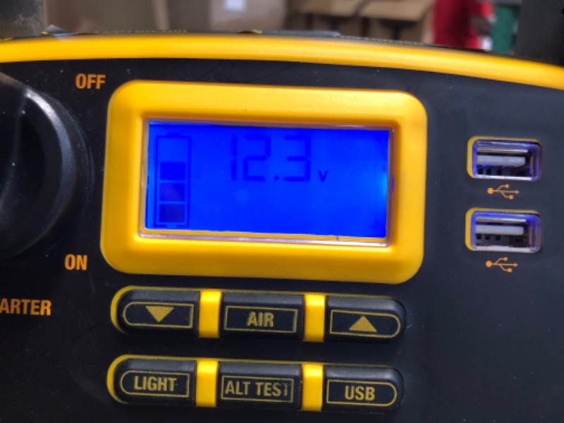 Photo 2 of DEWALT DXAEJ14-Type2 Digital Portable Power Station Jump Starter - 1600 Peak Amps with 120 PSI Compressor, AC Charging Cube, 15W USB-A and 25W USB-C Power for Electronic Devices 1600 Amps