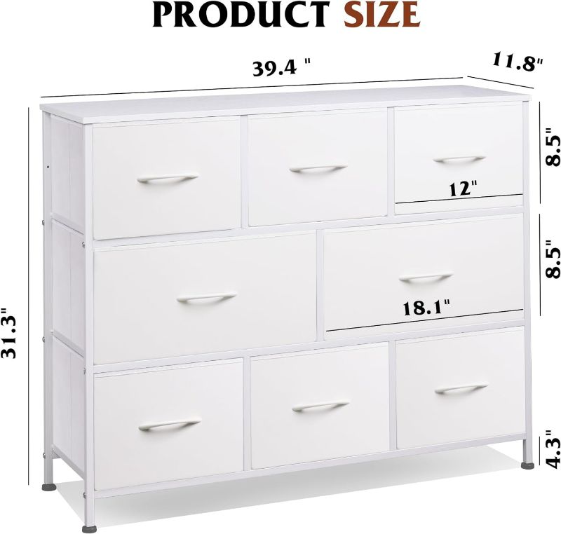 Photo 6 of (NON-REFUNDABLE) WLIVE Fabric Dresser for Bedroom, Storage Drawer Unit, Bedroom Dresser TV Stand for 32 40 43 inch TV, Wide Dresser with 8 Large Deep Drawers for Office, College Dorm, White