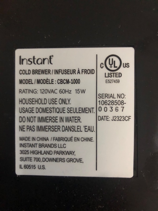 Photo 6 of ***USED*WAS WET INSIDE*POWERS ON***
Instant Cold Brew Electric Coffee Maker, From the Makers of Instant Pot, Quickly Cold Brew Coffee, 