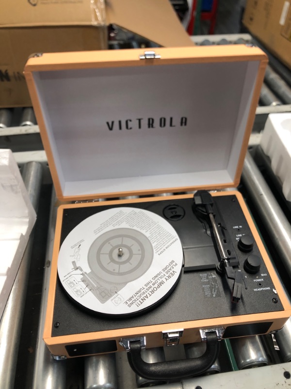 Photo 2 of Victrola Vintage 3-Speed Bluetooth Portable Suitcase Record Player with Built-in Speakers | Upgraded Turntable Audio Sound| Includes Extra Stylus | Peach Rose Gold (VSC-550BT- TPG) Peach Rose Gold Record Player