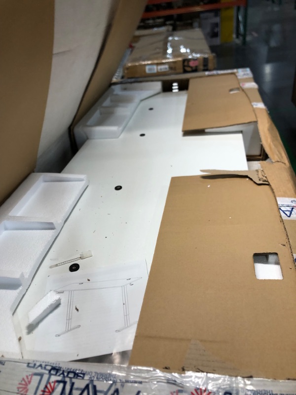 Photo 1 of DUMOS Standing Desk with Whole-Piece Desktop Board, 63x24in Electric Height Adjustable Stand Up Desk, Modern Ergonomic Sit Stand Rising Table, Computer Workstation for Home Office, White(2 Packages) White 63''x24''