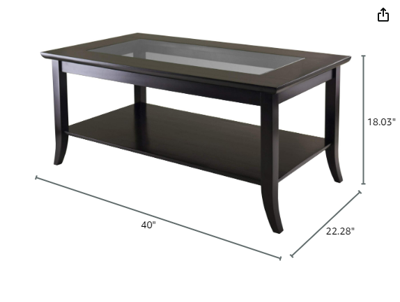 Photo 5 of (NON-REFUNDABLE) Winsome Genoa Rectangular Coffee Table with Glass Top And Shelf, Espresso
