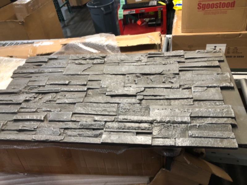 Photo 2 of **damaged**Ekena Millwork 48 5/8"W x 24 3/4"H x 1 1/4"D Cascade Stacked Stone, StoneWall Faux Stone Siding Panel, Slate Gray