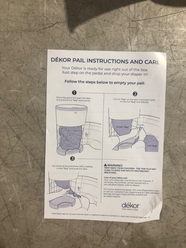 Photo 2 of ***USED - LIKELY MISSING PARTS - UNABLE TO VERIFY FUNCTIONALITY***
Dekor Classic Hands-Free Diaper Pail | White | Easiest to Use | Just Step – Drop – Done | Doesn’t Absorb Odors