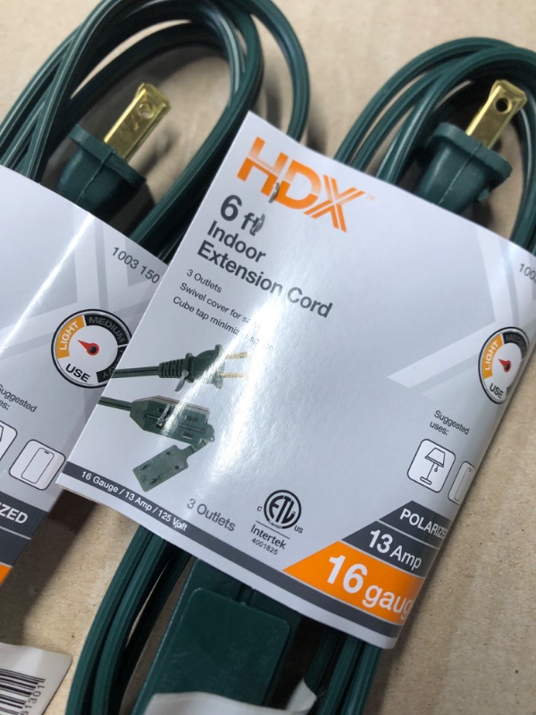 Photo 3 of ** NON REFUNDABLE SIX PACK** HDX 6 ft. 16/2-Gauge Green Cube Tap Extension Cord