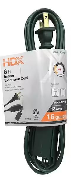 Photo 1 of ** NON REFUNDABLE SIX PACK** HDX 6 ft. 16/2-Gauge Green Cube Tap Extension Cord