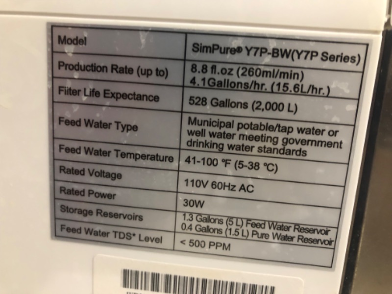 Photo 1 of ***HEAVILY USED - MOLDY - SEE COMMENTS***
SimPure Y7P-BW UV Countertop Reverse Osmosis Water Filtration Purification System, 4 Stage RO Water Filter