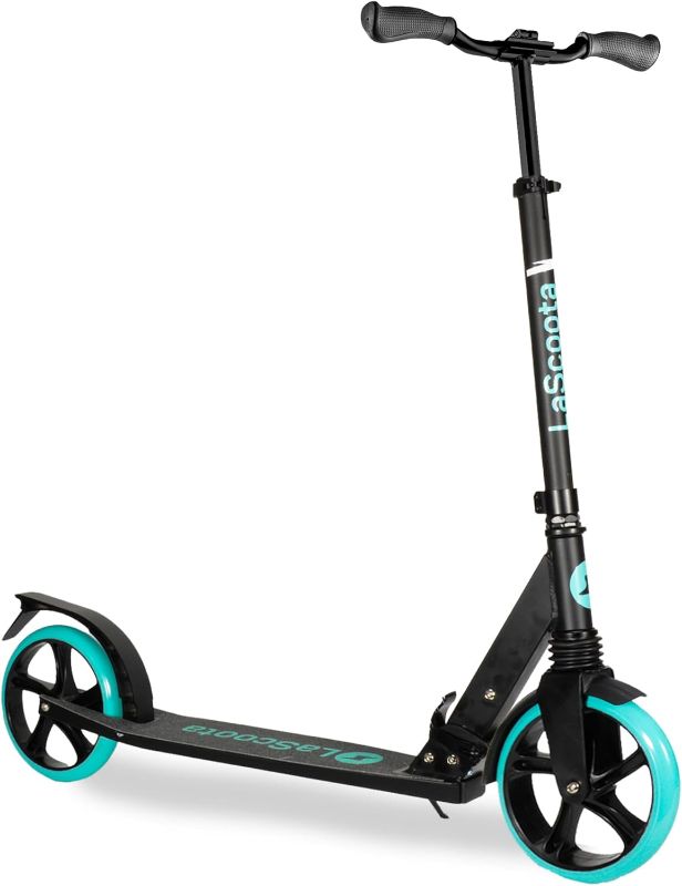 Photo 1 of (READ FULL POST) LaScoota Kick Scooter for Kids Ages 6+, Teens & Adults, Large 8" Sturdy Urethane Wheels. Adjustable Handlebar - 220lbs Max Load