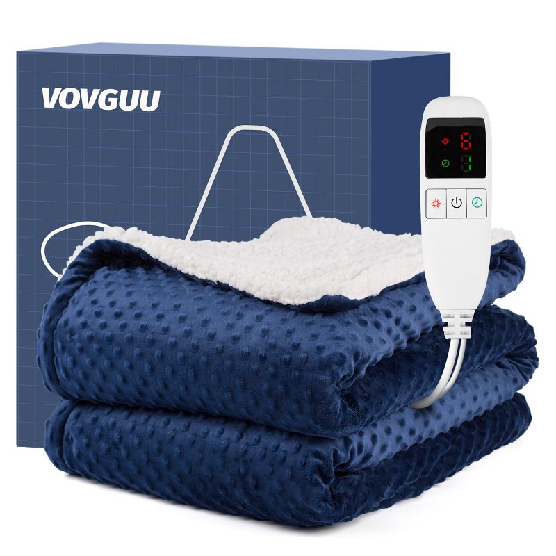 Photo 1 of VOVGUU Heated Blanket Electric Twin 80" x 60" Thick Soft Warming Flannel Sherpa Heating Blanket with 6 Heating Levels, Machine Washable (Blue)