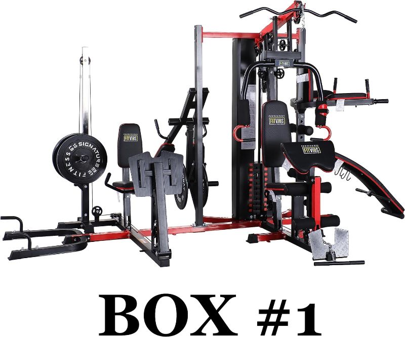 Photo 1 of **BOX ONE OF NINE** Signature Fitness Multifunctional Home Gym System Workout Station with Leg Extension and Preacher Curl, 122.5LB Weight Stack