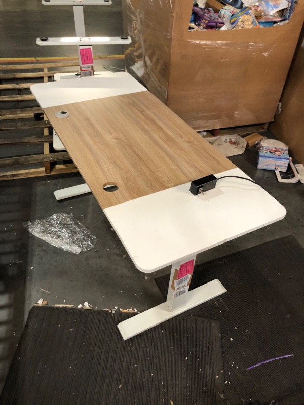 Photo 1 of **scuffs/scratches** Radlove Electric Height Adjustable Standing Desk, 63x 30 Inches Stand Up Desk Workstation, Splice Board (White+ Oak)