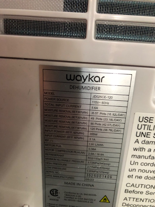 Photo 7 of ***USED - GIVES OFF ERROR CODE - NOT FUNCTIONAL - SEE COMMENTS***
Waykar 120 Pints Energy Star Dehumidifier for Spaces up to 6,000 Sq. Ft at Home, in Basements and Large Rooms with Drain Hose and 1.14 Gallons Water Tank 120 Pints 6000 Sq. Ft