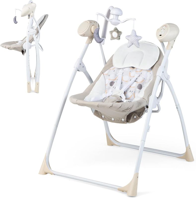 Photo 1 of BABY JOY Baby Swings for Infants, Portable Baby Rocker w/ 5 Swing Speeds, 3-Position Adjustable Backrest, 3 Timer Settings, 12 Melodies and 5 Natural Sounds, Compact Swing Chair for Toddlers