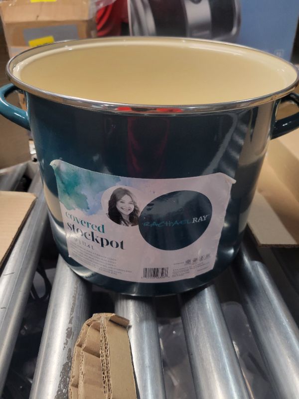 Photo 4 of ***MISSING PARTS READ NOTES***Rachael Ray Enamel on Steel Stock Pot/Stockpot with Lid, 12 Quart, Marine Blue