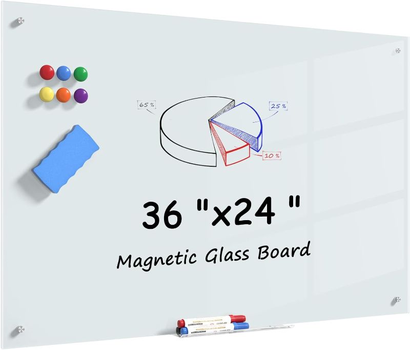 Photo 1 of **MISSING ACCESSORIES**
MaxGear Glass WhiteBoard 36" x 24", Magnetic Glass Dry Erase Board for Wall, 3' x 2' Frameless Wall Mount Glass White Board for Office School Home with 1 Eraser, 3 Markers and 6 Magnets
