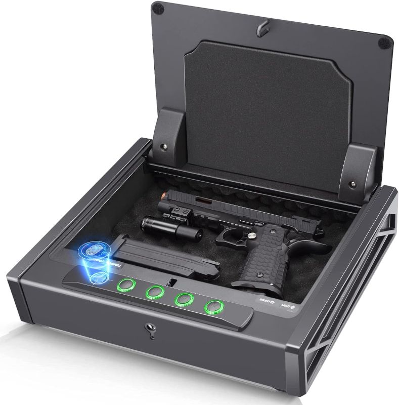 Photo 1 of ***NOT FUNCTIONAL - WON'T ACCEPT FINGERPRINTS - SEE COMMENTS***
SOULYI Biometric Fingerprint Gun Safe for 3 Pistols Safe DOJ Certified with 3 Quick Access Handgun Safe,Digital Keypad Matt Black Bedside Firearm Safety Car Safe Hardened Steel Lock Box