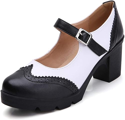 Photo 1 of DADAWEN Women's Chunky Low Block Heels Mary Jane Closed Toe Work Pumps Comfortable Round Toe Oxfords Dress Wedding Shoes
