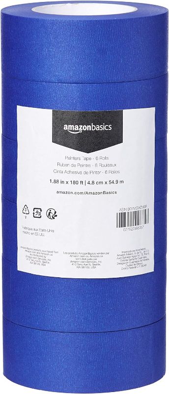 Photo 1 of Amazon Basics Blue Painters Tape, 1.88" x 180', Set of 6 Rolls