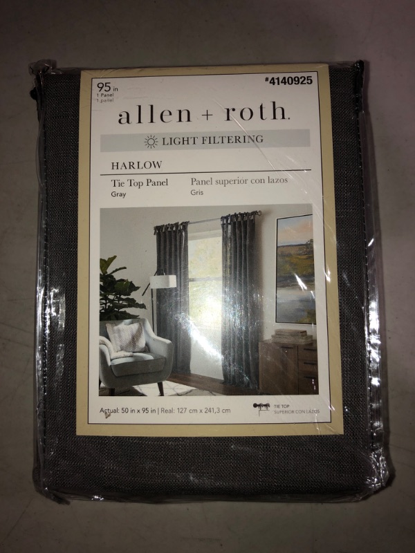 Photo 2 of (NON-REFUNDABLE) allen + roth 95-in Grey Light Filtering Tie Top Single Curtain Panel
