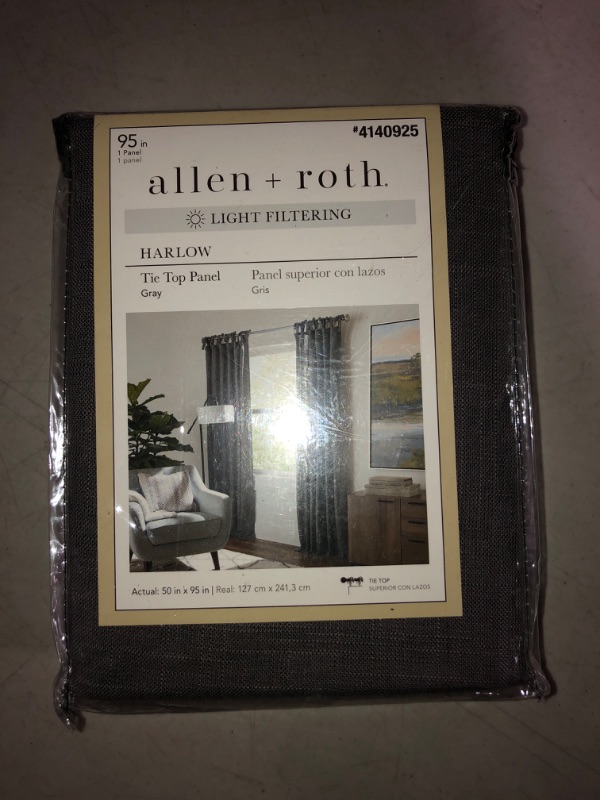 Photo 2 of (NON-REFUNDABLE) allen + roth 95-in Grey Light Filtering Tie Top Single Curtain Panel
