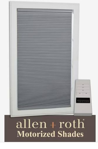 Photo 1 of (NON-REFUNDABLE) allen + roth Motorized Cellular Shade 35-in x 72-in Gray Blackout Cordless Motorized Cellular Shade