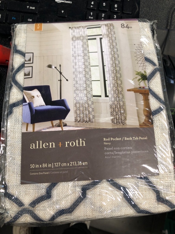 Photo 2 of allen + roth 84-in Navy Light Filtering Back Tab Single Curtain Panel
