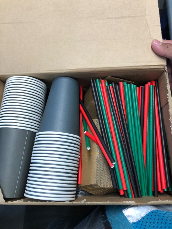 Photo 2 of **DIFFERENT COLOR-UNKNOWN IF MISSING PIECES**
Gerrii 240 Pcs Coffee Cups with Lids Sleeves Straws Disposable Paper Coffee Cups Winter Chocolate Drinking Water Cups Christmas Hot Cocoa Bar Cafe Supplies(Pink, Blue, Yellow, Green, 16 oz) 16 oz Pink, Blue, Y