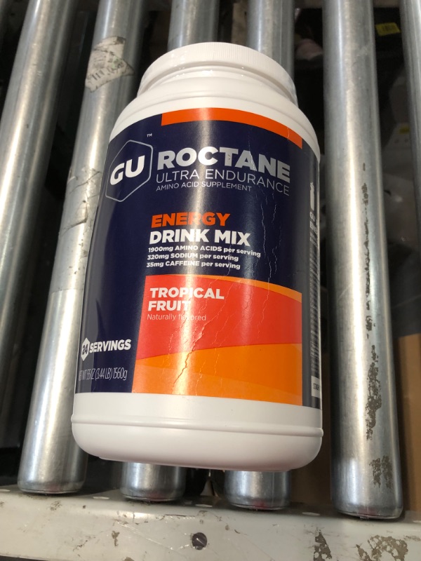 Photo 3 of ** non refundable**GU Energy Roctane Ultra Endurance Energy Drink Mix, Vegan, Gluten-Free, Kosher, 35mg of Caffeine, and Dairy-Free n-the-Go Energy for Any Workout, 3.44-Pound Jar, Tropical Fruit