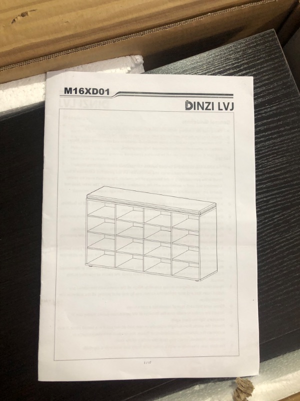 Photo 4 of ***USED - LIKELY MISSING PARTS - UNABLE TO VERIFY FUNCTIONALITY***
DINZI LVJ Shoe Storage Bench with Cushion, 16-Cubby Shoe Rack, Adjustable Shelves, Multifunctional Shoe Organizer Bench for Entryway, Mudroom, Hallway, Living Room, Bedroom and Garage, Esp