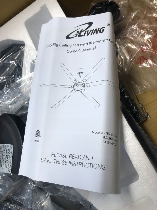 Photo 5 of ***PARTS ONLY NON-REFUNDABLE READ NOTES** - 
iLiving 78 Inch, 6 Blades BLDC Big Ceiling Fan, High Volume Low Speed Outdoor Fan with Powerful Brushless DC Motor Reversible Industrial Commercial and Residential, 13200 CFM at 135 RPM with IR Remote 78-Inch /