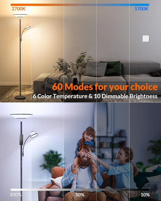 Photo 3 of (NON-REFUNDABLE) LEPOWER-TEC Floor Lamp with Reading Lamp, Torchiere Standing Lamp with Wall Switch and Remote, 60 Lighting Effects Tall Lamp, Double-Sided Super Bright Floor Lamps for Living Room, Bedroom, Office