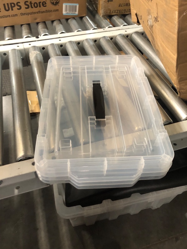 Photo 3 of **damaged**EZOWare 21 Quart Lidded Plastic Storage Bin Boxes, Clear Stackable Container Baskets with Top Handle and Latching Lid - 17 x 12 x 10 inches, 4 Pack 21 Qt Set of 4