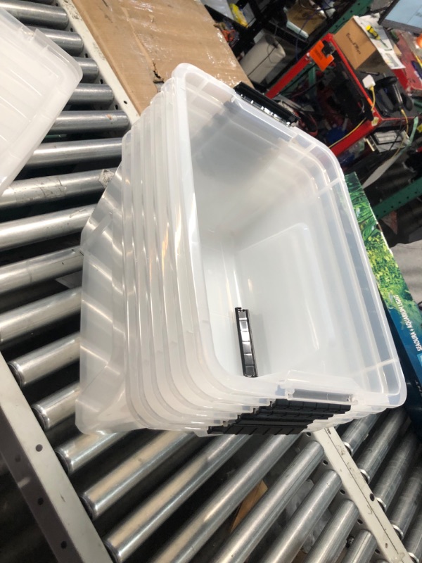 Photo 3 of **damaged** IRIS USA 32 Qt. Plastic Storage Bin Tote Organizing Container with Durable Lid and Secure Latching Buckles, Stackable and Nestable, 6 Pack, Crystal Clear 32 Qt. - 6 Pack, Crystal Clear