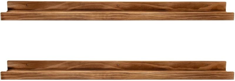 Photo 1 of (READ FULL POST) 48 Inches Long Wood Photo Picture Ledge Shelf with Lip Floating Shelves for Nursery Books Set of 2 Rustic Wall Shelf for Kids Bedroom Office Bathroom Living Room Frames