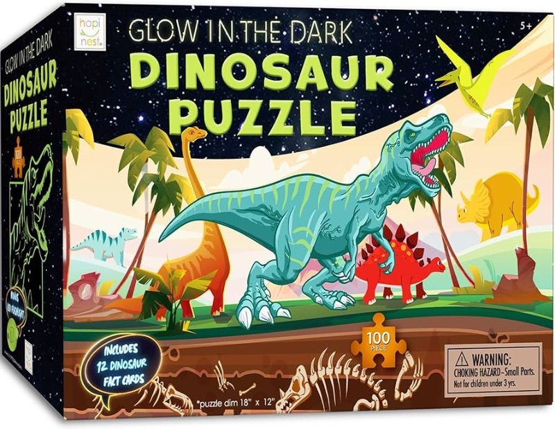 Photo 1 of 100 Piece Glow-in-The-Dark Dinosaur Jigsaw Puzzle for Kids 