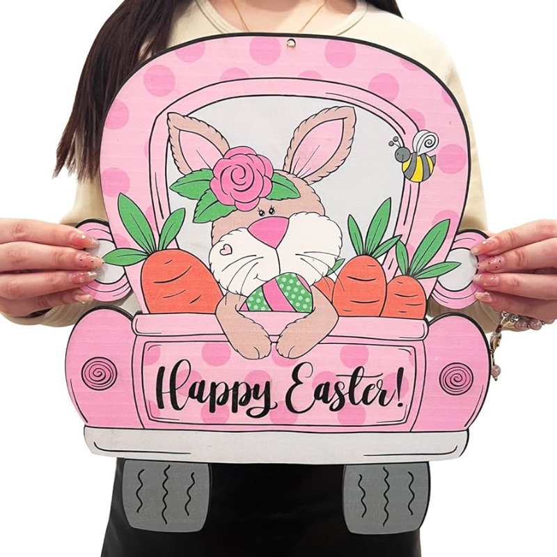 Photo 1 of ***BUNDLE***NO RETURNS***(2) Happy Easter Decorations Pink Bunny Welcome Door Sign 