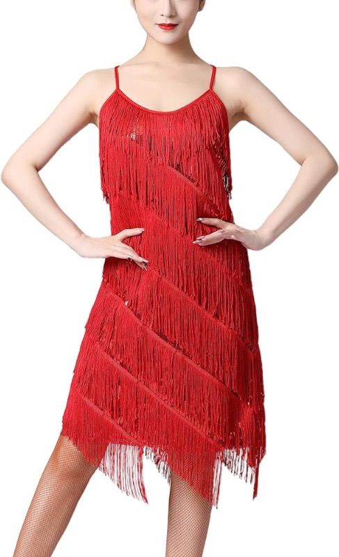 Photo 1 of Women's Flapper Dress 1920s Sequin Tassel Latin Party Cocktail Dress - L