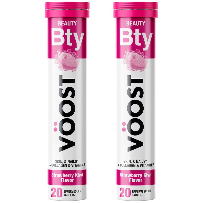 Photo 1 of ***NO RETURNS***EXP 2/24***Voost, Beauty, Biotin, Vitamin E, Vitamin C and Collagen to Support Hair, Skin & Nails, Effervescent Vitamin Drink Tablet, Strawberry Kiwi Flavor, No Sugar + Low Calorie Vitamin Blend, 40 Count