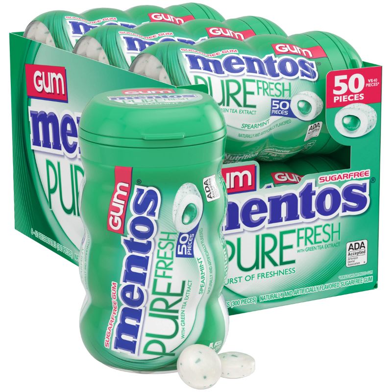 Photo 1 of **NO RETURNS**EXP 6/26** Mentos Pure Fresh Sugar-Free Chewing Gum with Xylitol, Spearmint, 50 Piece Bottle (Bulk Pack of 6) Spearmint 6