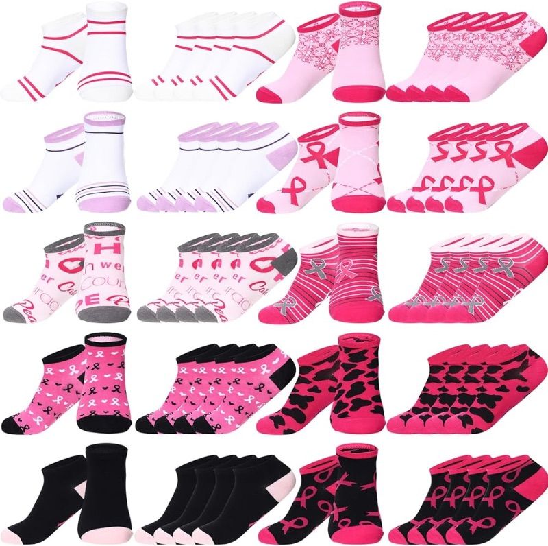 Photo 1 of Panitay 72 Pairs Breast Cancer Awareness Socks Bulk & Pins (1 package)