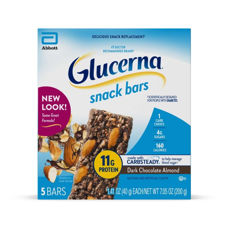 Photo 1 of **NO RETURNS**EXP 2/24**Glucerna Snack Bars, To Help Manage Blood Sugar, Diabetes Snack Replacement, Dark Chocolate Almond, 1.41-oz bar, 20 Count