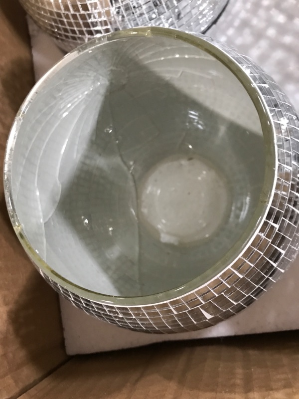 Photo 2 of **DAMAGED SEE NOTES**6 Pieces Disco Ball Flower Vase Mirror Disco Ball Glass Vase Disco Ball Planter Candle Holder Glass Vase Bulk for Wedding Centerpieces Bedroom Kitchen Office Decoration Birthday (Gold,3 x 4 Inch) 3 x 4 Inch Gold