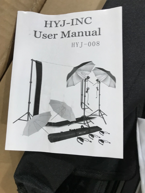 Photo 3 of HYJ-INC Photography Umbrella Continuous Lighting Kit,Muslin Backdrop Kit(White Black), Backdrop Clips Clamp,10ft Photo Background Photography Stand System for Photo Video Studio Shooting Photography Umbrella Lighting Kit With 2 backdrops