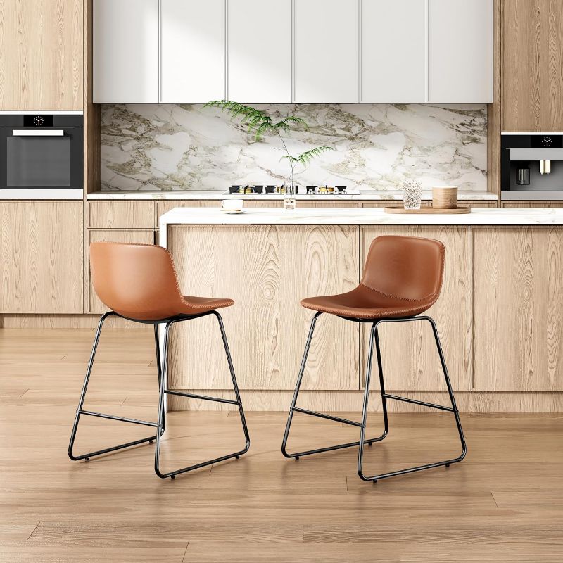 Photo 1 of ***DAMAGED - TORN - FRAYED - SEE PICTURES***
Indoor/Outdoor Industrial Faux Leather Bar Stools Set of 2,Urban Armless Dining Chairs with Metal Legs,Modern Counter Height Stools Barstools Boho for High Table Home Office Kitchen Islands Chair,24"
