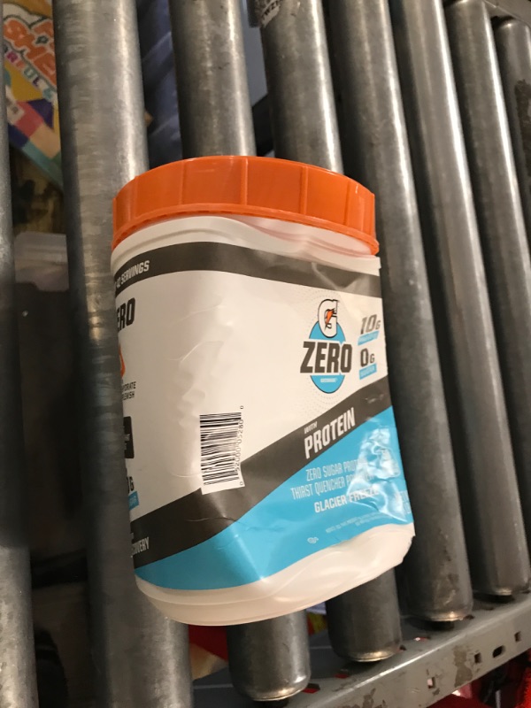 Photo 2 of **DAMAGED**Gatorade Zero with Protein Powder, 10g Whey Protein Isolate, Zero Sugar, Electrolytes, Glacier Freeze, 1.5lb Canister (Pack of 1) Glacier Freeze 1.5 Pound (Pack of 1)